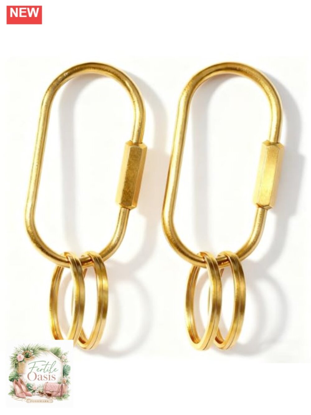 Brass Key Ring Set, Carabiner Clip with Screw Lock, Key Organizer with 4 Rings,